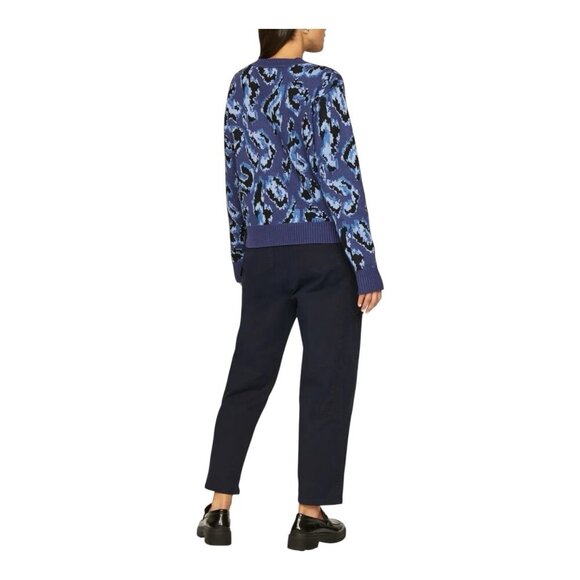 Derek Lam Collective Blue Black Animal Print Crewneck Sweater Large Long Sleeves - Picture 5 of 7
